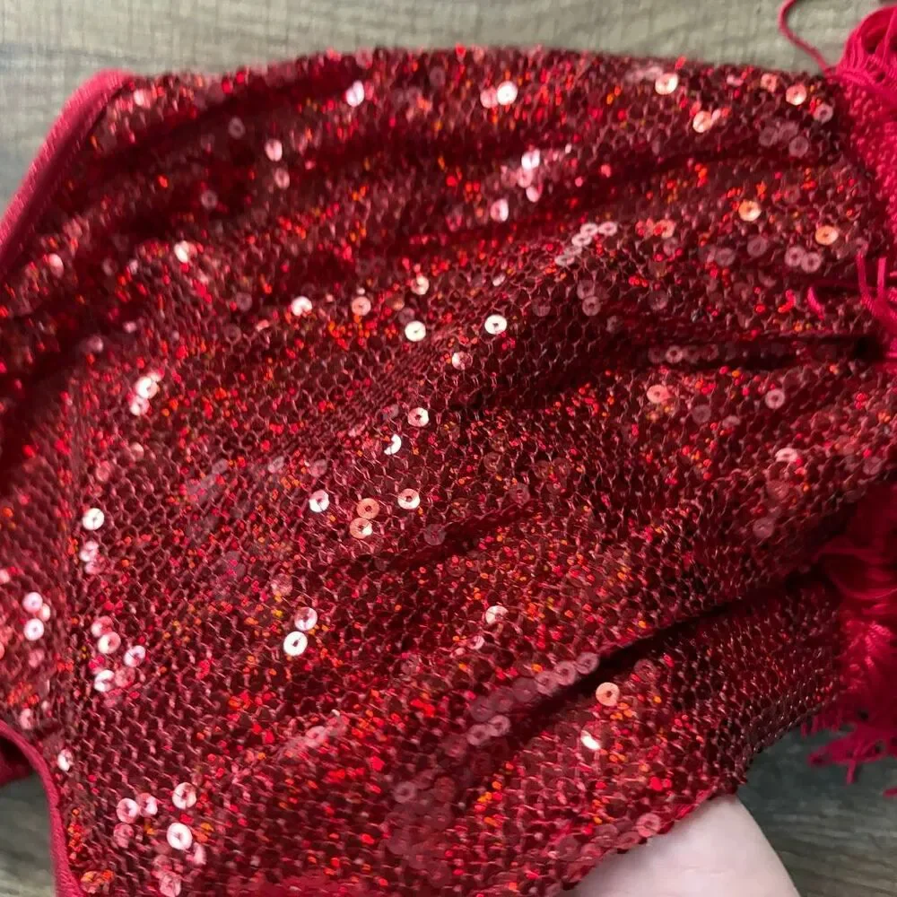 Weissman 9034 SC Red Fringe Sequin Romper Jazz Tap Acro Twirler Dance Costume